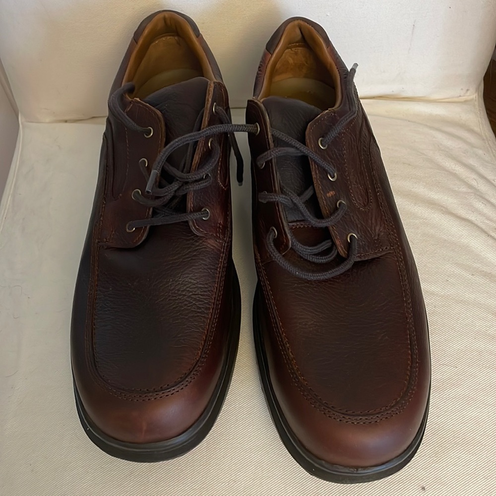 Size 14 Redwing-brand brown, lace-up oxfords. Never worn; in the original box.